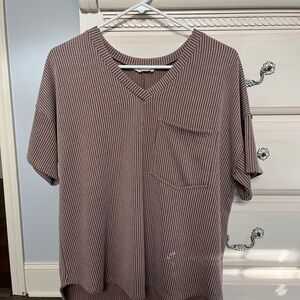 Altar’d State Mauve Striped V-Neck T-Shirt